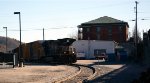 Yard job E19 eases past the skateboard park to the left.  Lynchburg's Union Station used to sit here